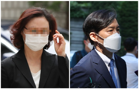 정경심(왼쪽) 동양대학교 교수와 조국 전 법무부 장관. 연합뉴스